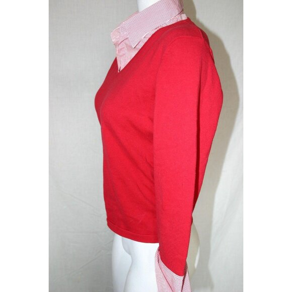 ByDesign Womens Red Sweater Faux Layer Stripe Collar Cuffs 3/4 Sleeves Sz Large - Picture 4 of 5